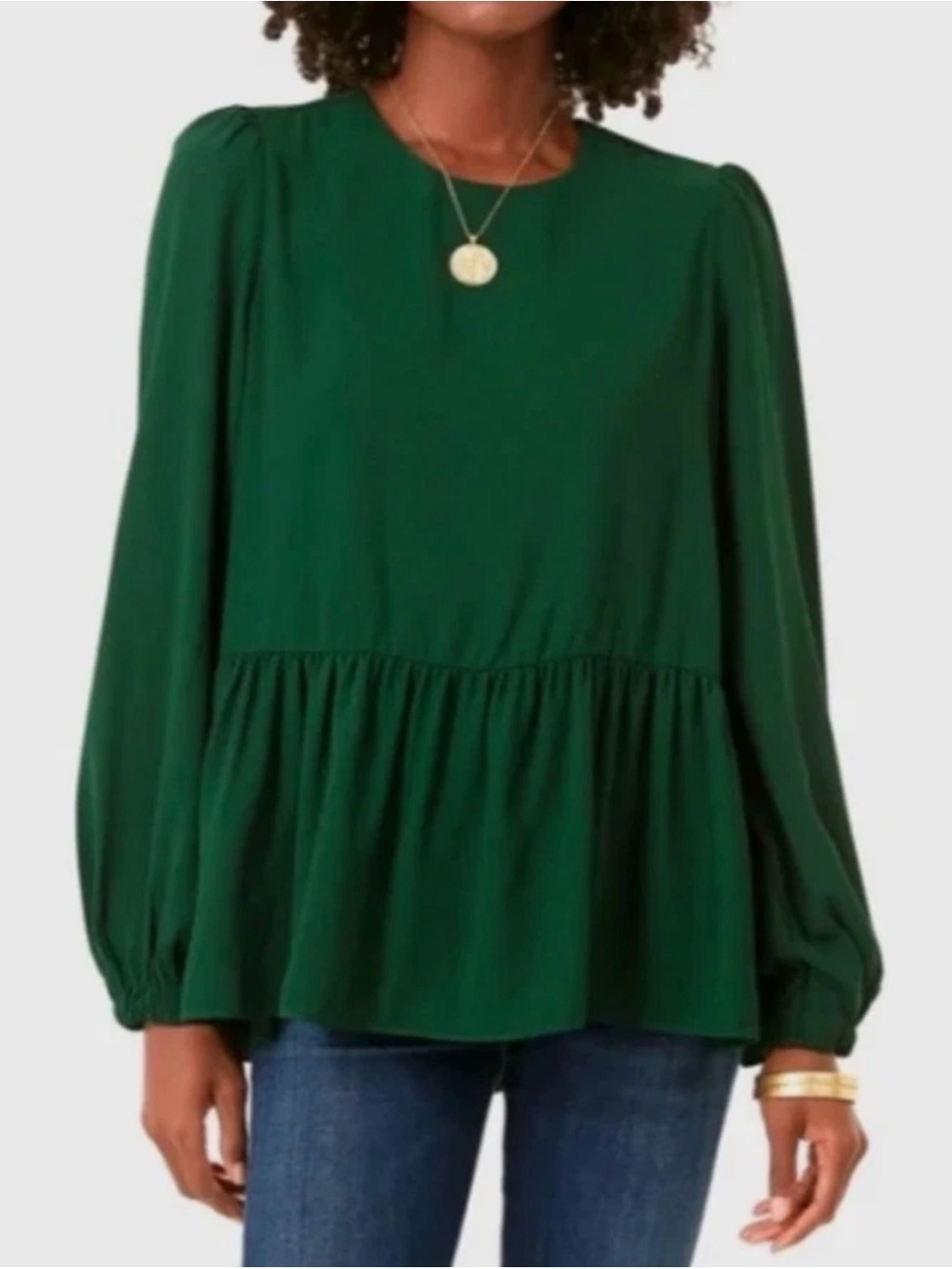 Tuckernuck Pomander Place Carlota Peplum Blouse in Hunter Green Sz M NWOT